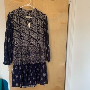light navy blue long sleeve dress white florals
